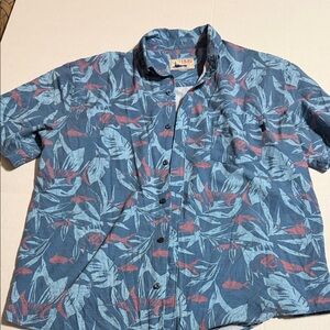 Huk Blue and Red Leaf Pattern Men's Shirt